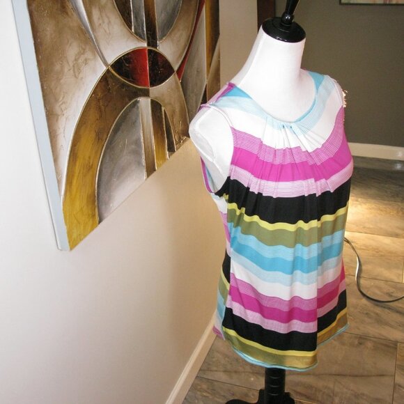 WORTHINGTON Vibrant Pastel Stripe Sleeveless Blouse/Top Size Medium - Picture 4 of 4